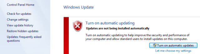 turn on automatic update in windows 7,8
